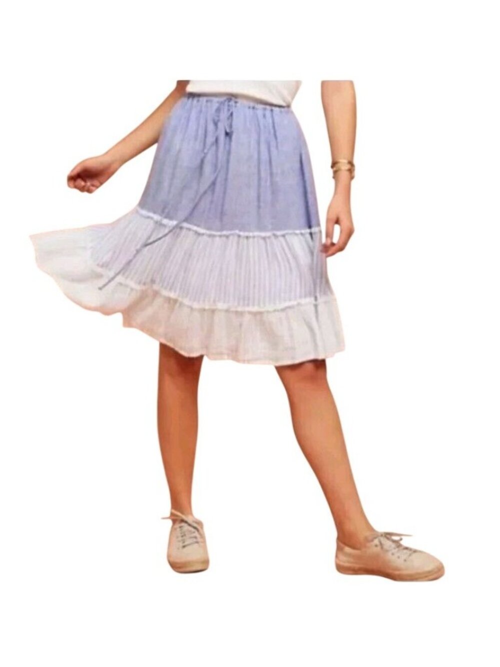 Rails Womens Size L Skirt Blue White Striped Tiered Linen Blend Boho Cottage - Picture 2 of 8